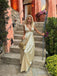 Elegant V-Neck Empire A-Line Gold Long Prom Evening Dress,ZX304