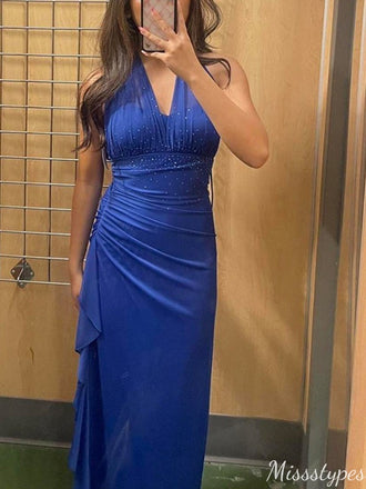 Gorgeous V-neck Halter Mermaid Long Prom Dress Ideas, Evening Party Dresses,ZX859