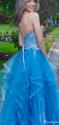 Elegant Strapless Sweetheart Lace A-line Long Prom Dress Ideas, Evening Party Dresses,ZX860