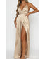 Sexy Champagne V-Neck Spaghetti Strap Backless Long Soft Prom Dresses,ZX78