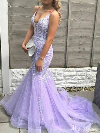 Elegant Spaghetti Strap V-neck Mermaid Long Prom Dress Ideas, Evening Party Dresses,ZX538