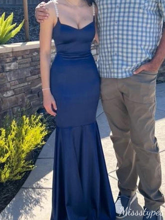 Elegant Spaghetti Strap Scoop Mermaid Long Prom Dress Ideas, Evening Party Dresses,ZX865