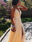 Casual Halter Deep V-neck A-line Long Prom Dress Ideas, Evening Party Dresses,ZX866