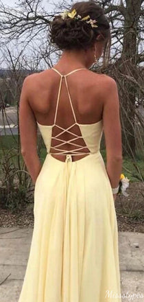 Casual Halter Deep V-neck A-line Long Prom Dress Ideas, Evening Party Dresses,ZX866
