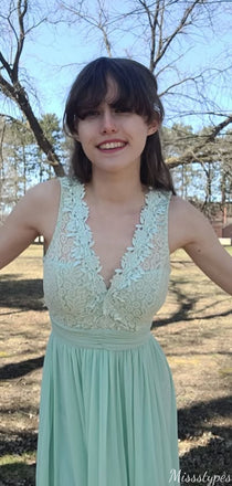 Gorgeous V-neck Lace A-line Long Prom Dress Ideas, Evening Party Dresses,ZX867