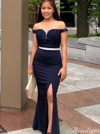 Elegant Off-shoulder Notched Mermaid Long Prom Dress Ideas, Evening Party Dresses,ZX868