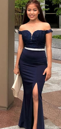 Elegant Off-shoulder Notched Mermaid Long Prom Dress Ideas, Evening Party Dresses,ZX868