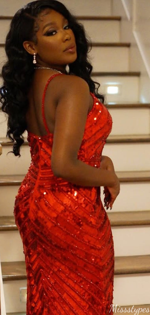 Sexy V-neck Spaghetti Strap Sheath Long Prom Dress Ideas, Evening Party Dresses,ZX872