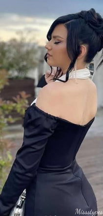 Formal Halter Long Sleeves Sheath Long Prom Dress Ideas, Evening Party Dresses,ZX873