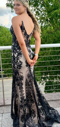 Sexy V-neck Spaghetti Strap Mermaid Long Prom Dress Ideas, Evening Party Dresses,ZX874