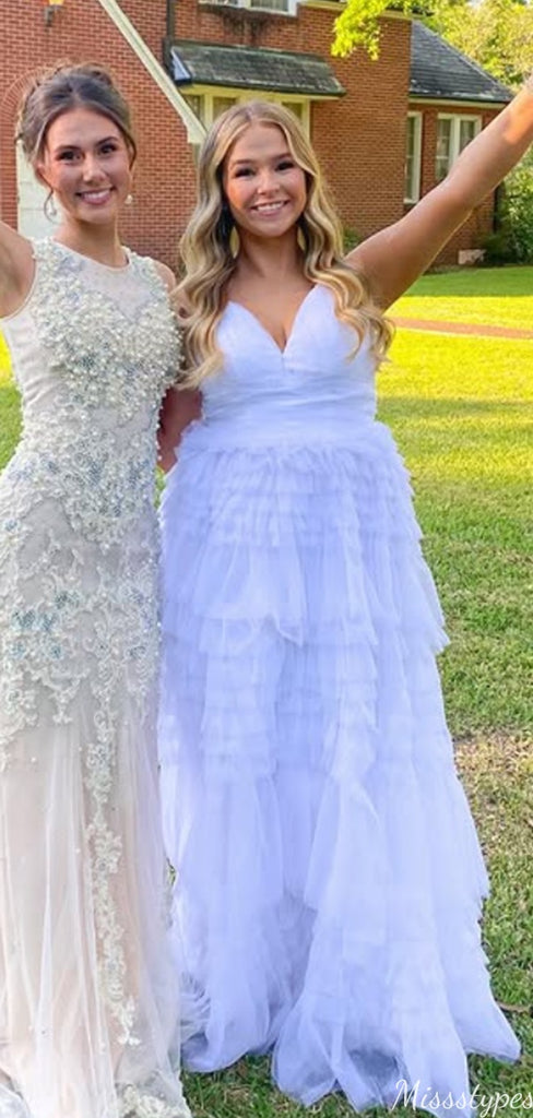 Elegant V-neck Spaghetti Strap A-line Long Prom Dress Ideas, Evening Party Dresses,ZX875