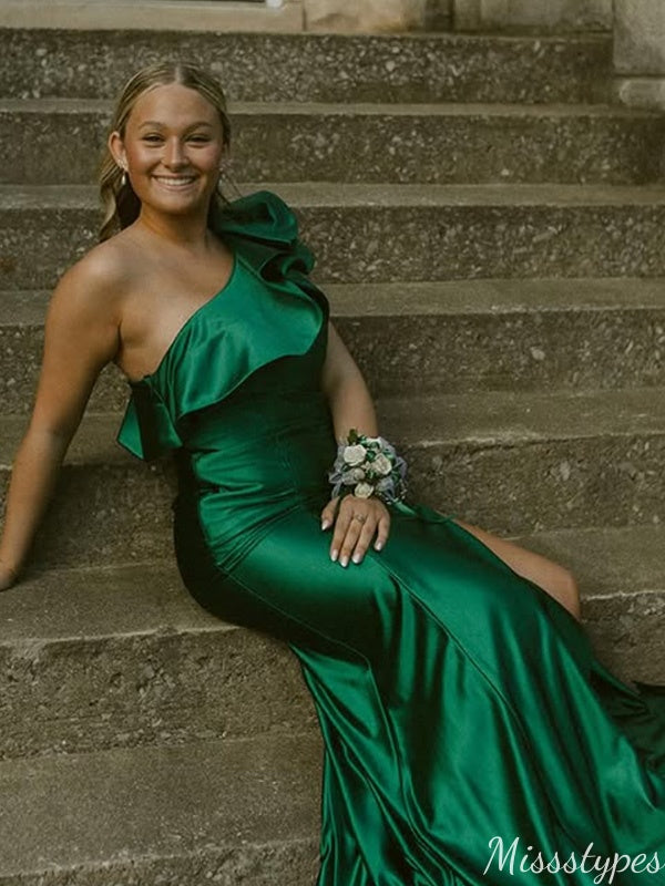 Elegant One-shoulder Mermaid Unique Long Prom Dress Ideas, Evening Party Dresses,ZX877