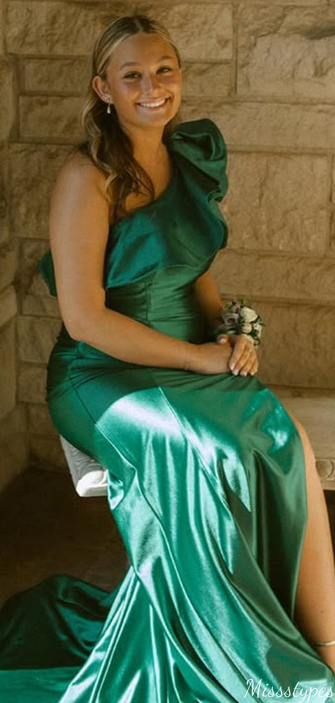 Elegant One-shoulder Mermaid Unique Long Prom Dress Ideas, Evening Party Dresses,ZX877