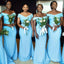 Simple Blue Mermaid Off Shoulder Long Bridesmaid Dresses Online, BL74