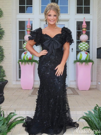 Formal Short Sleeves Unique Lace Mermaid Long Prom Dress Ideas, Evening Party Dresses,ZX881