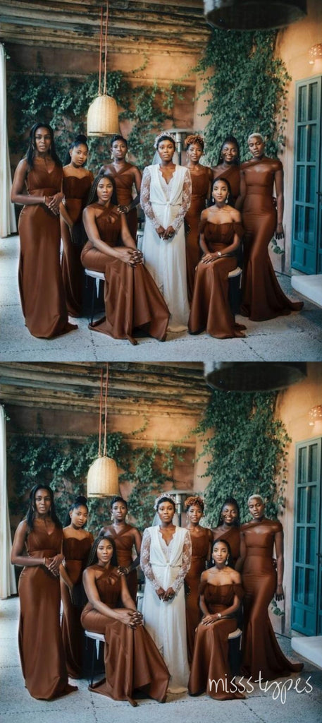 Classy Brown Mismatched New Long Women Bridesmaid Dresses Online, BL122