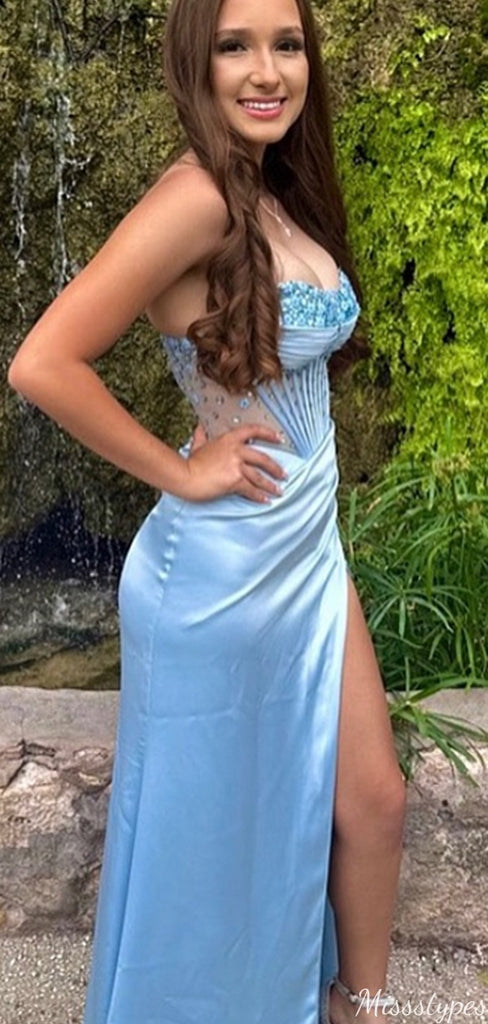 Elegant Strapless Scoop Mermaid Long Prom Dress Ideas, Evening Party Dresses,ZX885