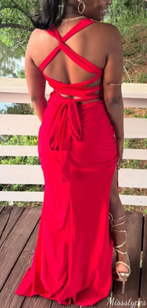 Casual V-neck Halter Mermaid Long Prom Dress Ideas, Evening Party Dresses,ZX889