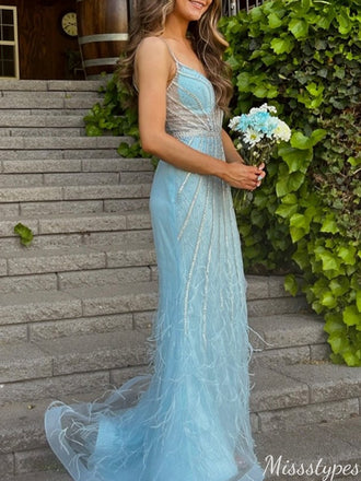 Gorgeous Spaghetti Strap V-neck Mermaid Long Prom Dress Ideas, Evening Party Dresses,ZX895