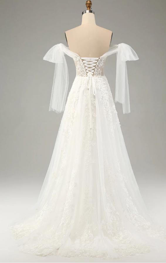 White Off Shoulder Empire Elegant A-Line Fashion Wedding Dresses,HS79