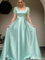 Elegant Square Short Sleeves A-line Long Prom Dress Ideas, Evening Party Dresses,ZX898