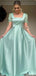 Elegant Square Short Sleeves A-line Long Prom Dress Ideas, Evening Party Dresses,ZX898