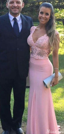 Elegant V-neck Lace Mermaid Long Prom Dress Ideas, Evening Party Dresses,ZX901
