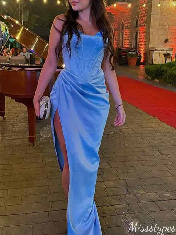 Elegant Strapless Unique Mermaid Long Prom Dress Ideas, Evening Party Dresses,ZX902