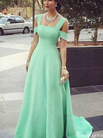 Elegant Spaghetti Strap Off-shoulder A-line Long Prom Dress Ideas, Evening Party Dresses,ZX903