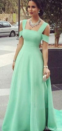 Elegant Spaghetti Strap Off-shoulder A-line Long Prom Dress Ideas, Evening Party Dresses,ZX903