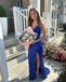 Sexy Blue Mermaid Side Slit Long Prom Dress Ideas, Evening Party Dresses,ZX447