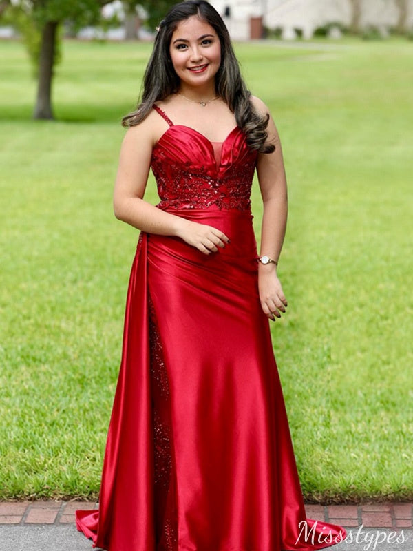 Gorgeous Spaghetti Strap V-neck Mermaid Long Prom Dress Ideas, Evening Party Dresses,ZX908