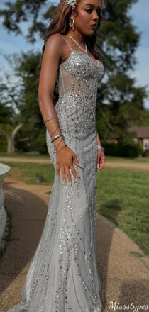 Gorgeous Spaghetti Strap V-neck Mermaid Long Prom Dress Ideas, Evening Party Dresses,ZX909