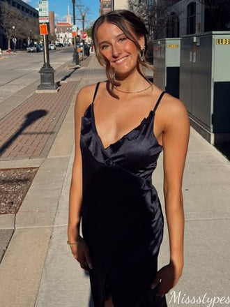 Elegant Spaghetti Strap V-neck Mermaid Long Prom Dress Ideas, Evening Party Dresses,ZX911