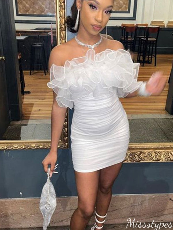 Gorgeous Strapless White Sheath Short Mini Homecoming Dress,HM343