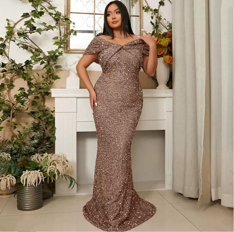 Alluring Sliver Sequin Off Shoulder Mermaid Long Prom Evening Dress,ZX319