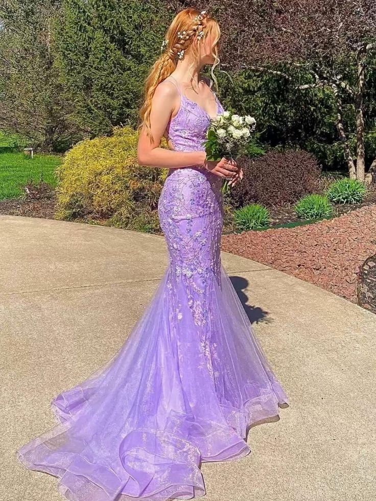 Sexy Purple Mermaid V-neck Long Prom Dress To Impress, Evening Party Dresses,ZX438