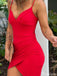 Sexy V-neck Spaghetti Strap Red Sheath Short Mini Homecoming Dress,HM345