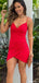 Sexy V-neck Spaghetti Strap Red Sheath Short Mini Homecoming Dress,HM345