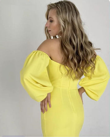Yellow Off Shoulder Simple Mini New Arrival Homecoming Dresses,HM128