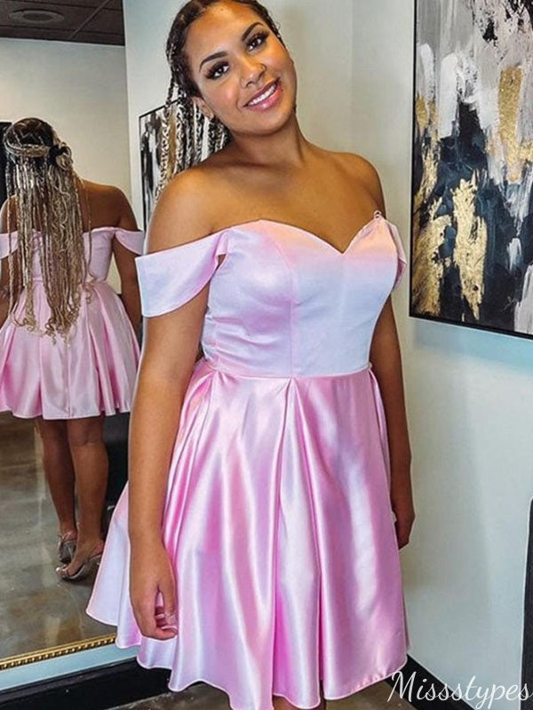 Elegant Sweetheart Off-shoulder Pink A-line Short Mini Homecoming Dress,HM347