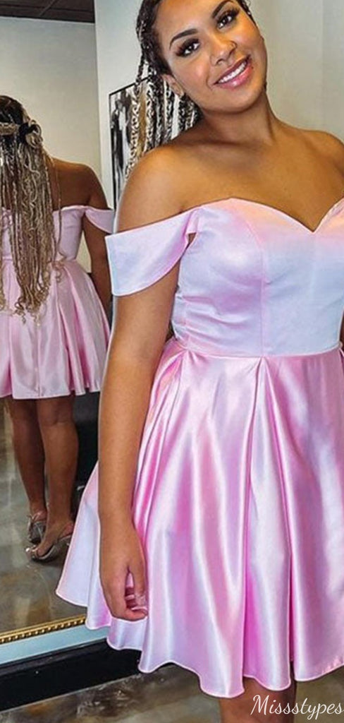 Elegant Sweetheart Off-shoulder Pink A-line Short Mini Homecoming Dress,HM347