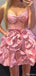 Elegant Spaghetti Strap V-neck Pink A-line Short Mini Homecoming Dress,HM348