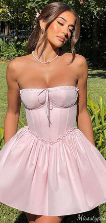 Gorgeous Strapless Square Pink A-line Short Mini Homecoming Dress,HM349