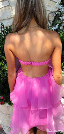 Casual Backless Strapless A-line Short Mini Homecoming Dress,HM352