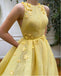 Flower Appliqued Sleeveless Yellow Empire Women Long Evening Prom Evening Dress,ZX210