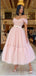 Princess Tulle Off Shoulder Pink Empire Ruffle Party Prom Evening Dress,ZX190