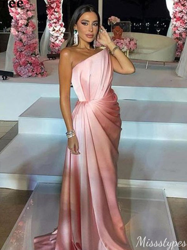 Elegant One-shoulder Mermaid Long Prom Dress Ideas, Evening Party Dresses,ZX912