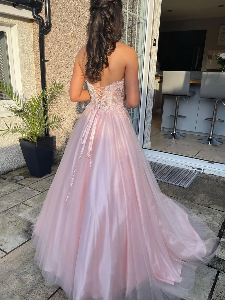 Pretty Pink A-line Sweetheart Long Prom Dress Ideas, Evening Party Dresses,ZX468