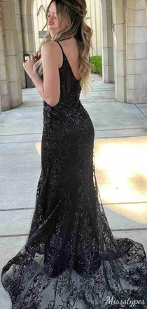 Sexy V-neck  Spaghetti Strap Sheath Long Prom Dress Ideas, Evening Party Dresses,ZX545